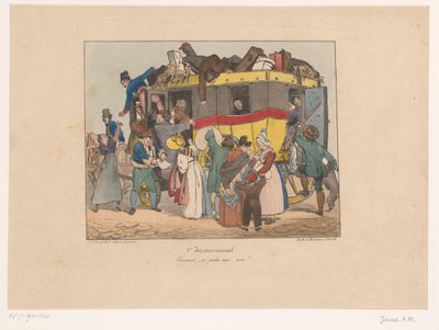 Passeggeri che cercano di salire su un omnibus pieno da Joseph Ambroise Jobard