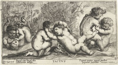 Tre coppie di bambini nudi che giocano da Joseph Antoine Cochet