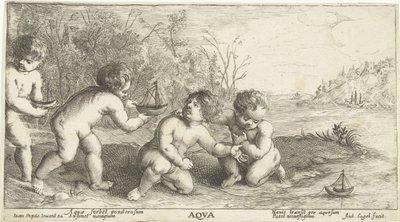 Bambini che giocano con barchette da Joseph Antoine Cochet