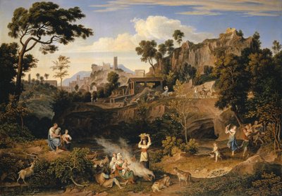 Paesaggio vicino a Olevano con una parata di contadini danzanti, 1823-24 da Joseph Anton Koch