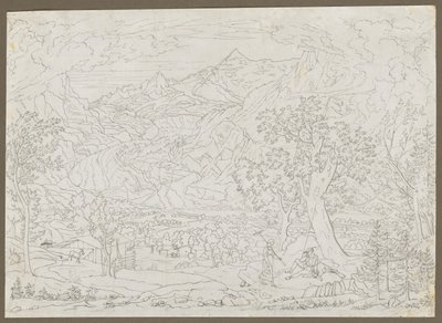 Il ghiacciaio di Grindelwald con cacciatore e ragazza contadina in primo piano, ca. 1823 da Joseph Anton Koch