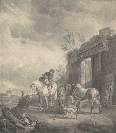 Due cavalieri presso un edificio in rovina da Joseph Bles