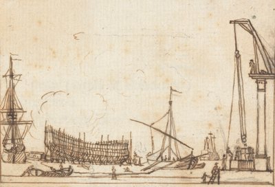 Scena del Molo: Barche e Navi di Varie Dimensioni; Costruzione di Navi; Macchine Simili a Carrucole con Operatori da Joseph Cartwright