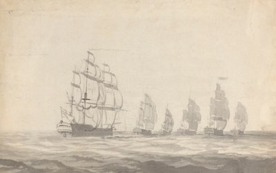 Sei navi da guerra che virano in mari agitati da Joseph Cartwright