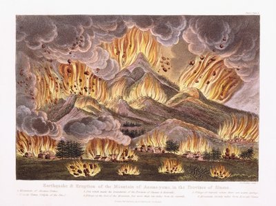 Terremoto ed Eruzione del Monte Asama-yama nella provincia di Sinano, 1822 da Joseph Constantine Stadler