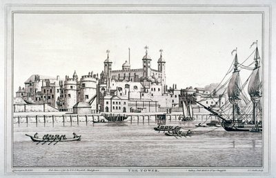 Vista sud della Torre di Londra con barche sul fiume Tamigi, 1795 da Joseph Constantine Stadler