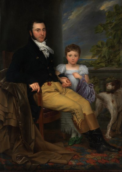 Ritratto di un gentiluomo prominente con sua figlia e un cane da caccia da Joseph Denis Odevaere