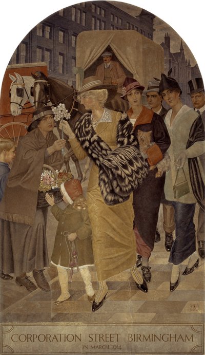 Corporation Street, Birmingham nel marzo 1914 da Joseph Edward Southall