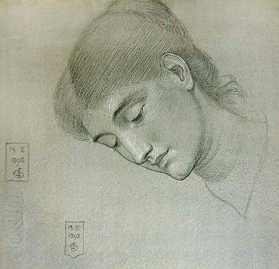 Studio della testa di una ragazza che guarda in basso da Joseph Edward Southall