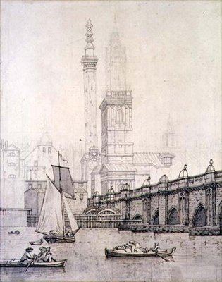 Vecchio ponte di Londra e il Monumento da Joseph Farington