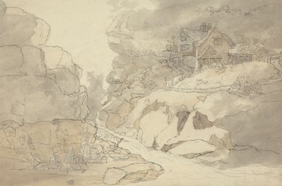 Rustici e cottage lungo un fiume da Joseph Farington