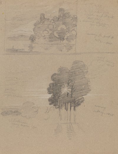 Due schizzi di un castello e di alberi; mattina e sera da Joseph Farington