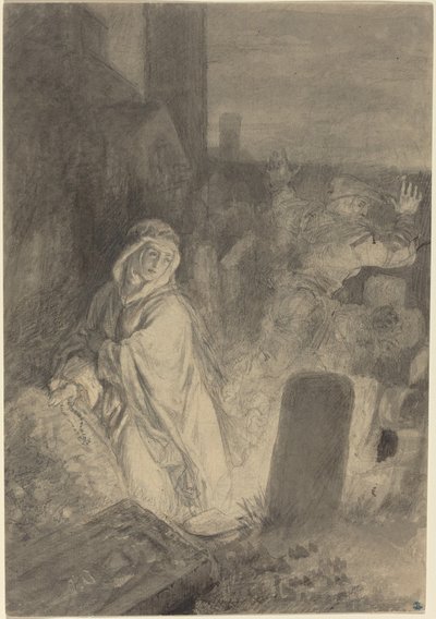 Un Uomo che Fugge da una Suora che Prega in un Cimitero da Joseph Fay