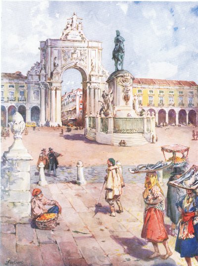 La Praça do Comércio, Lisbona, da Hutchinsons Picturesque Europe pubblicato da Hutchinson & Son, c.1930 da Joseph Finnemore