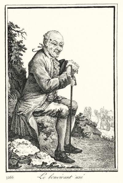 Il Bon Viveur Esausto (incisione) da Joseph Franz von (after) Goez