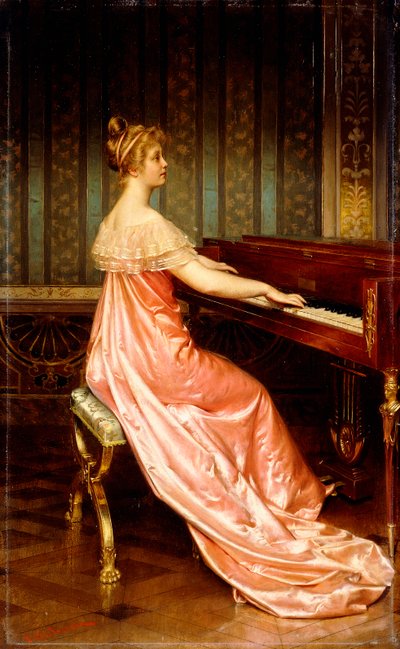 Elegante Signora seduta al Piano-Forte da Joseph Frederick Charles Soulacroix