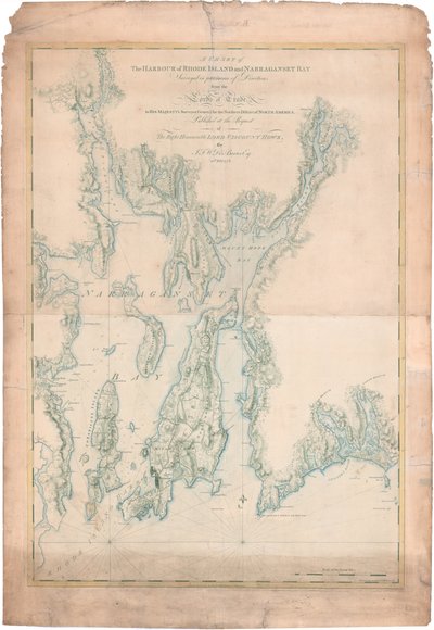 Carta del porto di Rhode Island e della baia di Narragansett da Joseph Frederick Wallet DesBarres