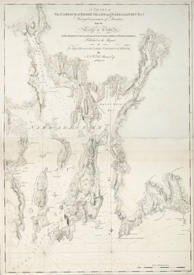 Carta del porto di Rhode Island e Narraganset Bay da Joseph Frederick Wallet DesBarres
