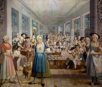 Fabbrica tessile dei fratelli Wetter a Orange, Provenza nel 1764, reparto di stampa su tessuto, di Joseph Maria Gabriel Rossetti, Francia da Joseph Gabriel Rossetti