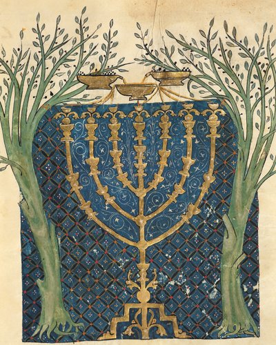 Illustrazione di una menorah, dalla Bibbia ebraica di Cervera, 1299 da Joseph Ha Zarefati