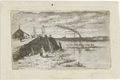 Veduta del fiume con un battello a vapore da Joseph Hartogensis