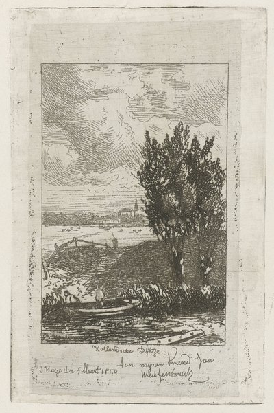 Paesaggio di pascolo con fossato Hollandsche Dijktje (titolo sull