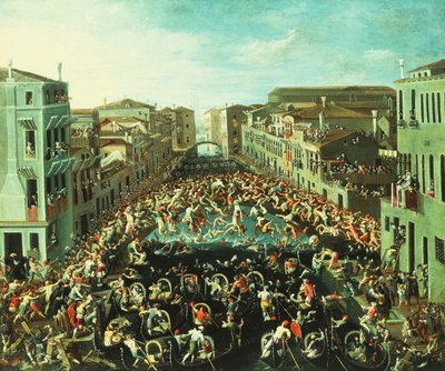 La lotta tra i Nicolotti e i Castellani, sul Ponte dei Pugni, Venezia, 1673 da Joseph Heintz