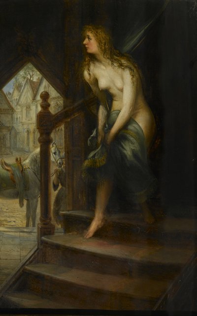Godiva si spoglia per cavalcare attraverso Coventry da Joseph Henry Sharp