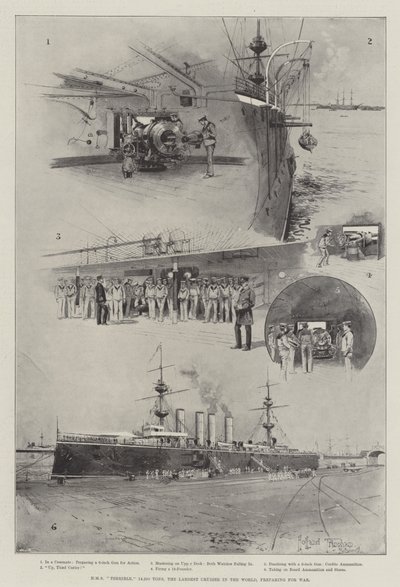 HMS Terrible, 14.220 tonnellate, il più grande incrociatore del mondo, in preparazione per la guerra da Joseph Holland Tringham