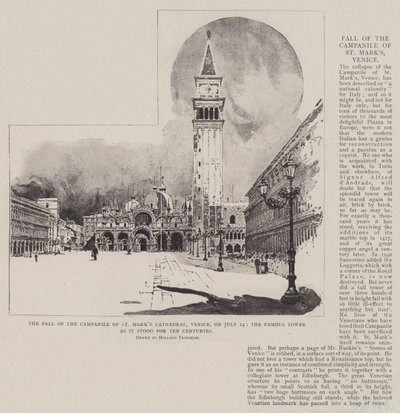 La caduta del Campanile della Cattedrale di San Marco, Venezia, il 14 luglio, la famosa torre come è stata per dieci secoli da Joseph Holland Tringham