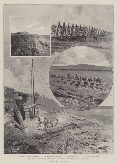 La guerriglia in Sud Africa, riparazione delle linee ferroviarie tagliate dai Boeri da Joseph Holland Tringham