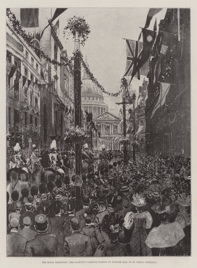 La processione reale, la carrozza di Sua Maestà che passa su Ludgate Hill verso la Cattedrale di San Paolo da Joseph Holland Tringham