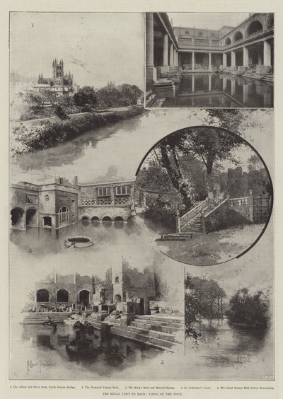 La visita reale a Bath, vedute della città da Joseph Holland Tringham