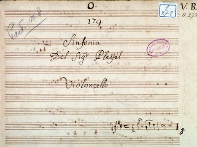 Prima pagina della partitura di una Sinfonia in Re maggiore di Pleyel da Joseph Ignace Pleyel