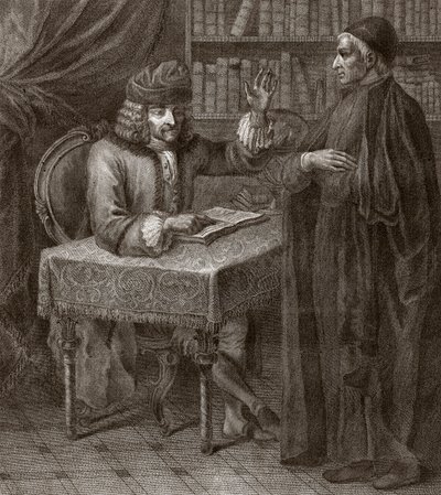 Voltaire e il religioso - VOLTAIRE, François-Marie Arouet - con un sacerdote. Voltaire e un prete (Religione) - Incisione di Joseph Lante - 1764 da Joseph Lante