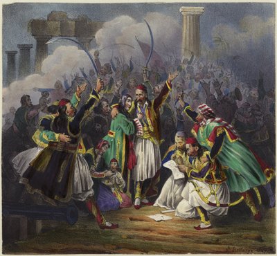Scena di celebrazione con figure in abiti tradizionali da Joseph Louis Hippolyte Bellange