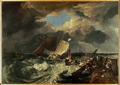 Molo di Calais, con pescatori francesi che si preparano al mare: Un pacchetto inglese in arrivo ... (dipinto su tela) da Joseph Mallord William Turner