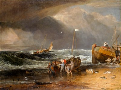 Scena costiera di pescatori che tirano una barca a riva, o Il Seapiece di Iveagh da Joseph Mallord William Turner