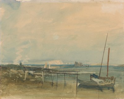 Scena costiera con scogliere bianche e barche sulla riva da Joseph Mallord William Turner