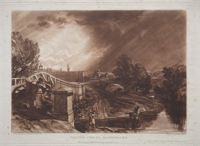 Liber Studiorum: Raccoglitori di crescione, Rails Head, Ferry Bridge, Twickenham da Joseph Mallord William Turner