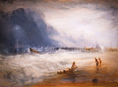 Scialuppa di salvataggio e apparato Manby che si dirigono verso una nave arenata da Joseph Mallord William Turner