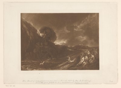 Paesaggio tempestoso con inondazione e naufraghi (Landschapsstudies, Liber Studiorum) da Joseph Mallord William Turner