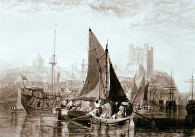 Chiatta del Tamigi che trasporta fieno, una nave prigione e altre navi a Rochester, sul fiume Medway da Joseph Mallord William Turner