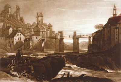 F.31.I Lauffenbourgh sul Reno, dal Liber Studiorum, inciso da T. Hodgetts, 1811 da after Joseph Mallord William Turner