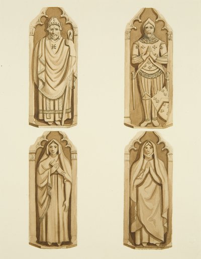Quattro figure che decorano le porte fatte da Clarke, su ciascun lato dell