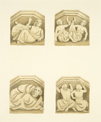 Quattro mensole nel portico nord (originariamente supportanti statue) di St Mary Redcliffe da Joseph Manning