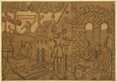 Pannello da un vecchio baule di quercia nell