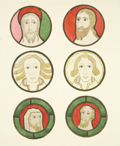 Sei teste in vetrate a nord e sud del coro nella cattedrale di Bristol da Joseph Manning