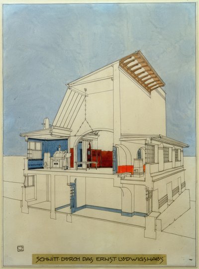 Sezione attraverso la Ernst-Ludwigs-Haus da Joseph Maria Olbrich
