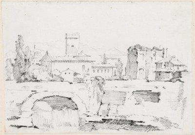 Una città italiana con un ponte di pietra e una cascata da Joseph Marie Vien